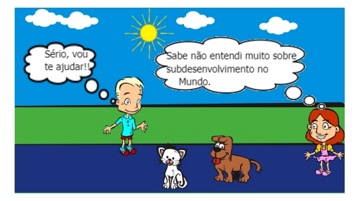 O mundo pobre ou subdesenvolvido
é composto de mais de 150 nações, onde vive mais de 75A da população do planeta,  Suas
características, suas semelhanças e suas diferenças são o tema da nossa história em quadrinhos.