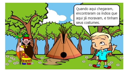 A história da chegada dos Portugueses ao Brasil.