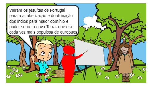 A história da chegada dos Portugueses ao Brasil.
