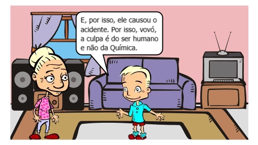 HQ que esclarece uma discussão entre um neto e seu avô sobre a relação entre Química e o Meio Ambiente.