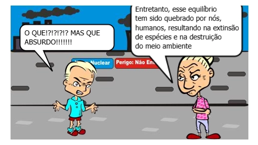 Uma professora e um alio conversam sobre meio ambiente, química e sociedade.