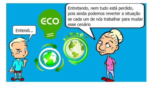 Uma professora e um alio conversam sobre meio ambiente, química e sociedade.