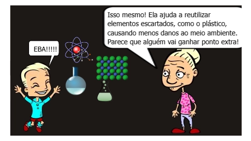 Uma professora e um alio conversam sobre meio ambiente, química e sociedade.
